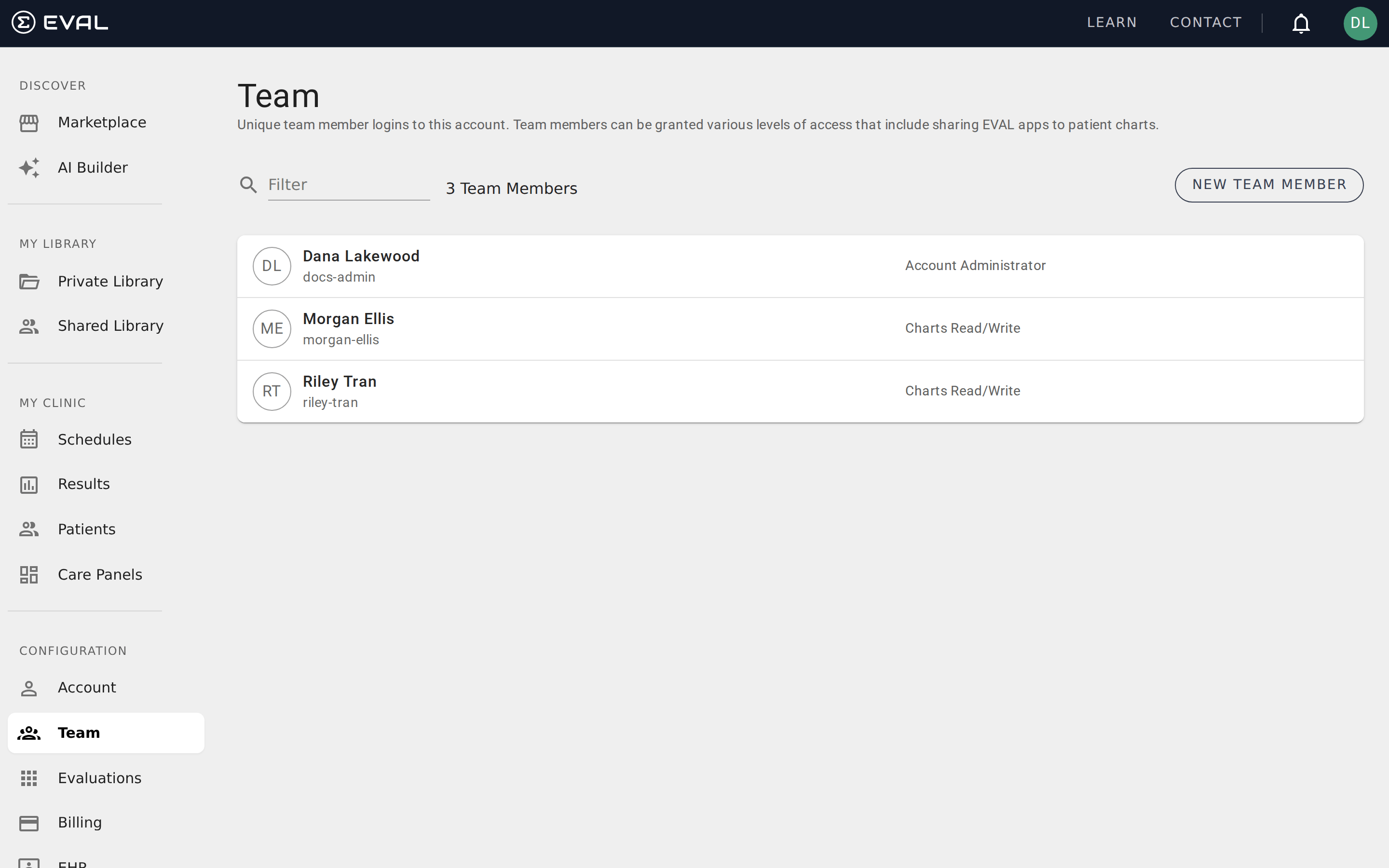 Account Administration — Team List Overview